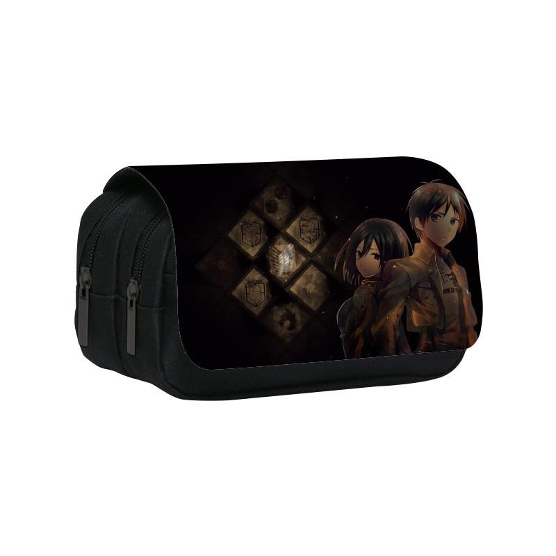 Атака Титанов Аниме Узор Двухслойная Обложка-Флип Сумка для Канцелярских Принадлежностей для Студентов и Коллекционеров