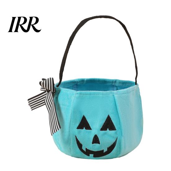 Embroidered Candy Holder Halloween Pumpkin Bag for Kids, Trick or Treat Tote Festive Decoration with Handle, Reusable Snack Bucket Party Favors