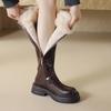Модные зимние сапоги для женщин Теплые утолщенные сапоги с длинным мехом Черные коричневые на платформе на массивном каблуке Женские сапоги до колена рыцарские боты Женская обувь