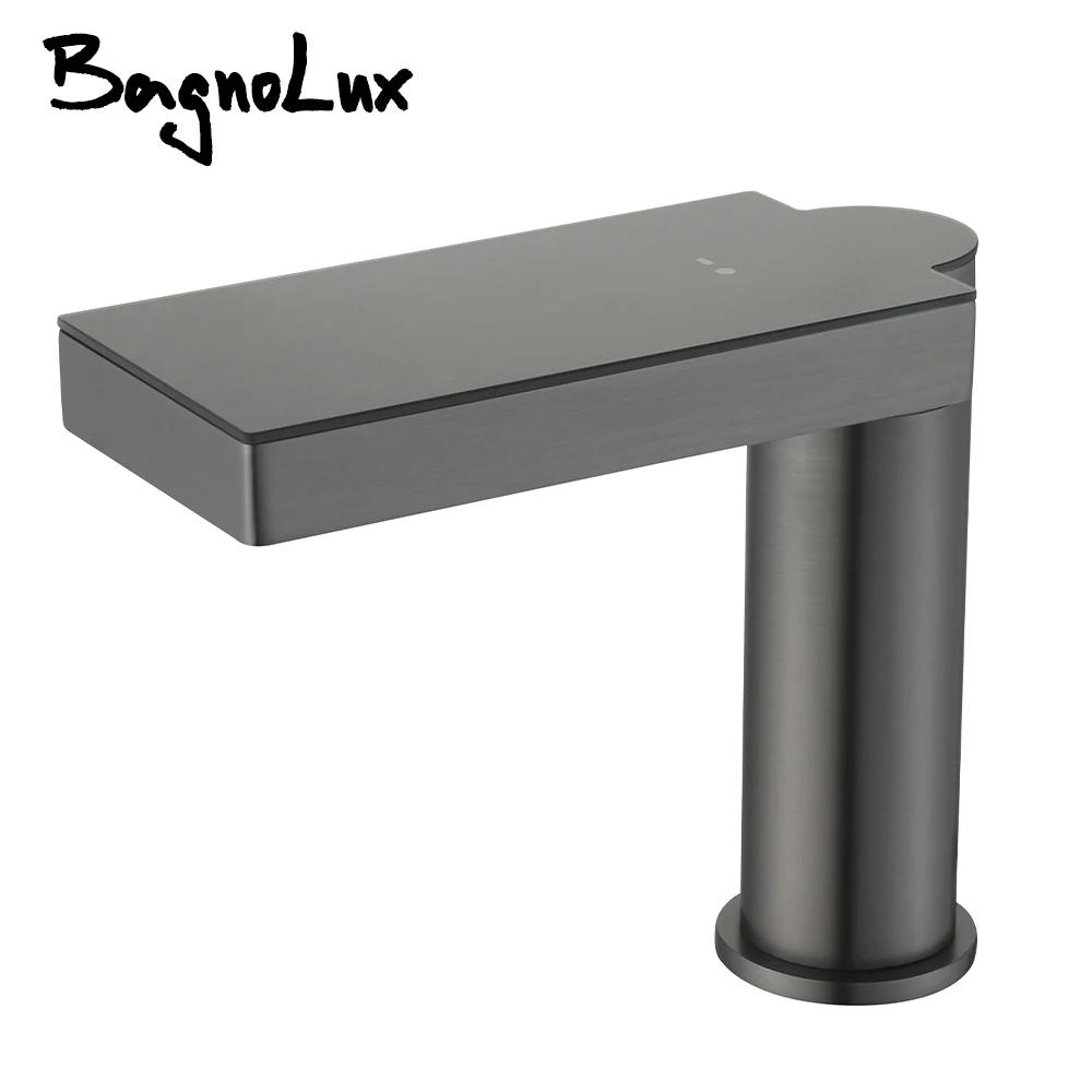Смеситель Bagnolux Gun Grey для горячей и холодной воды, одно отверстие, для установки на бортике, латунный, с датчиком температуры, с дисплеем для раковины