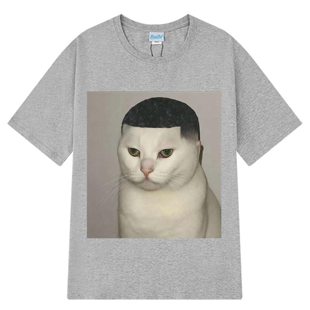 Hairstyle Cat Pattern Pure Cotton Printed Unisexs and Womens Clothing Personalized Round Neck Short Sleeved New Casual Tshirt
