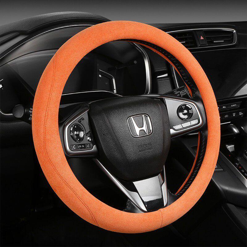 Suede Car Steering Wheel Cover, All-Season, Warm, Non-Slip, Sweat-Absorbent Handle Cover