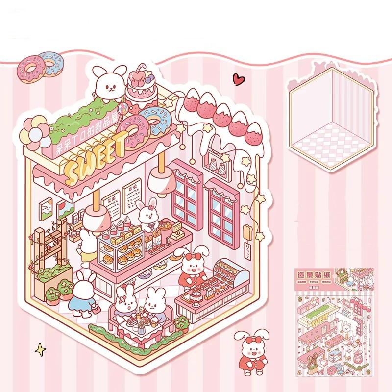 Мультфильм Еда Уличный Пейзаж Наклейка Сцена из Хижины DIY Игрушка Игра Наклейка Фестиваль Подарок На День Рождения для Детей Девочек и Детей