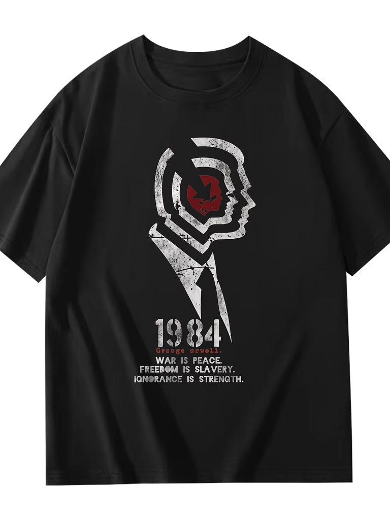 Mens Classic Black TShirt 1984 Big Brother Graphic Novel Tee Relaxed Fit Round Neck Shirt for Orwell Fans Everyday Casual Wear