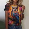 Vintage Animals Print Women's T Shirts Summer Fashion Short Sleeve Top 3d Owl Print Oversized Female Clothing Ladies Holiday Tee