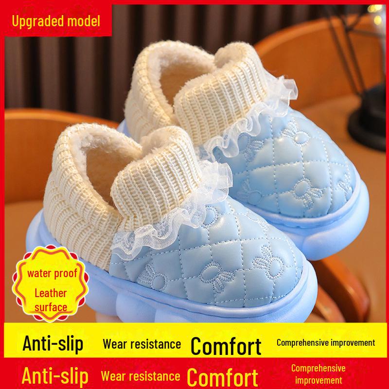 Детские водонепроницаемые хлопковые туфли с бархатной подкладкой - нескользящий дизайн с изображением мультяшного кролика для мальчиков и девочек