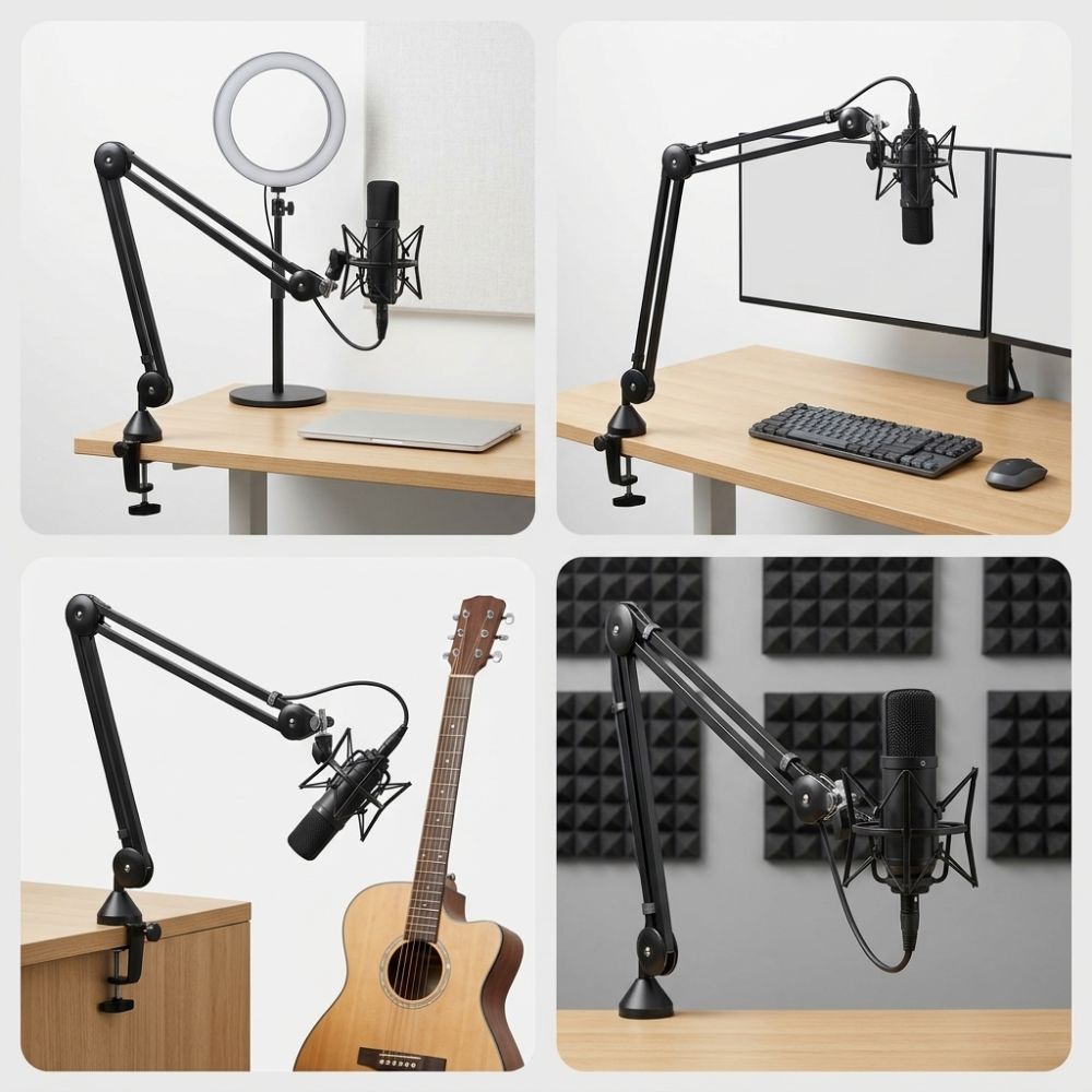 2pcs Adjustable Positioning Screw Microphone Stand Clamp Table Clamp C-Shaped Clamp Mic Suspension