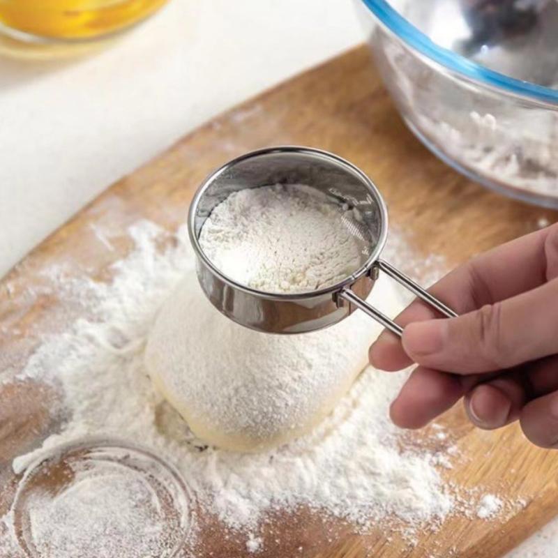 304 Stainless Steel Flour Sifter Hand-Held Baking Tool 40-Mesh Sieve Household Kitchen Mesh Sifter Powdered Sugar Sifter