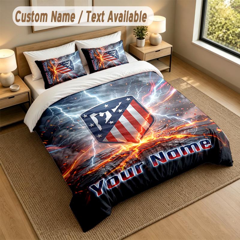 3Pcs Bedding Set Custom Name Text, 1 Sheet 2 Pillowcases Home Bed DecorAtletico Madrid