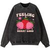 Feeling Good And Strawberry Womens Vintage Washed Cotton Sweatshirt Casual Loose Fashion Thin Style Hoodie