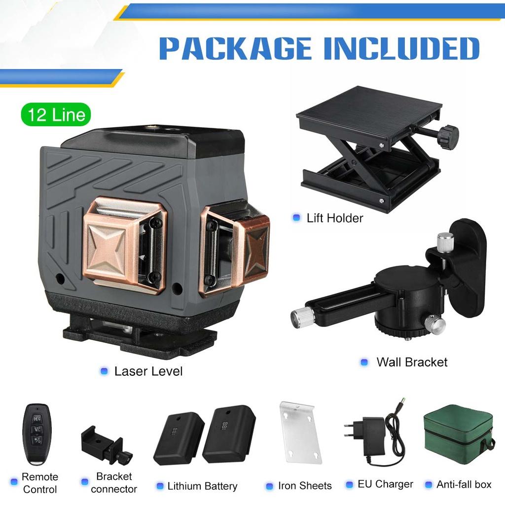 8/12/16 Line 4D Laser Level Adjustable Green Light Self-Leveling 360°Rotary Horizontal Vertical Cross Auto Measuring