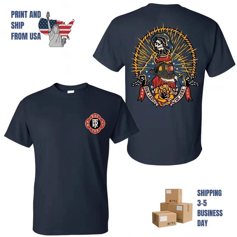 Our Lady Of Jobs Skeleton Firefighter T-Shirt, Rag Top NH CT Graphic