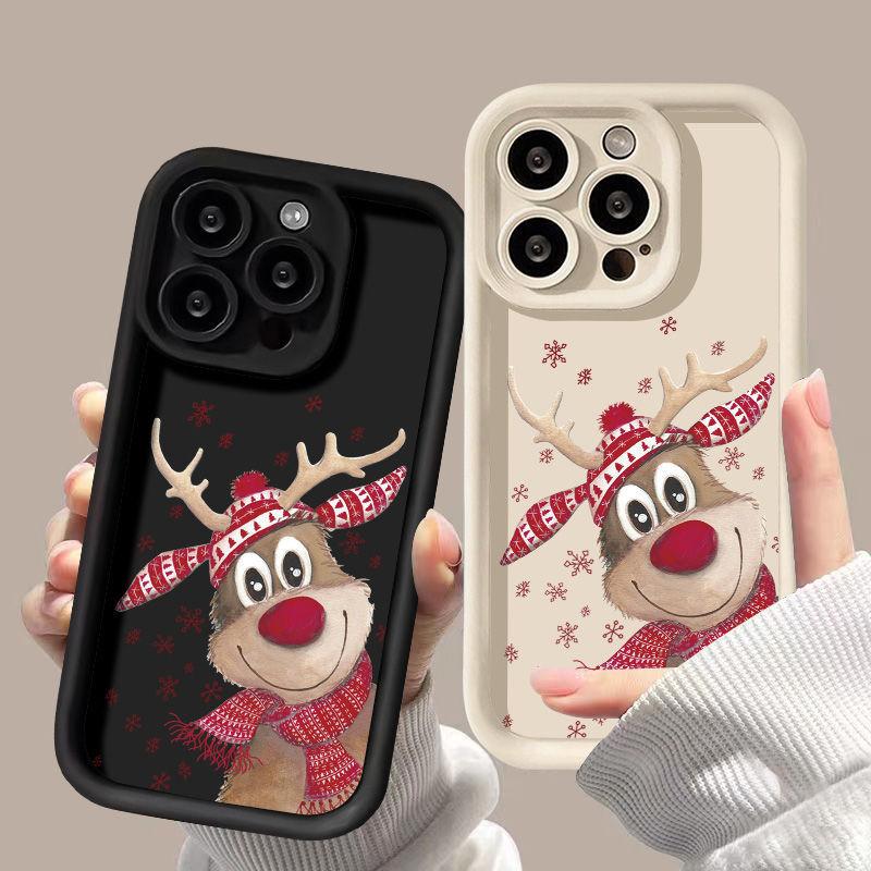 Силиконовый чехол для телефона Merry Christmas Deer для iPhone 16 15 14 13 12 11 Pro Max XS Max X XR, чехол 8 7 Plus, милый мультяшный лось, противоударный бампер, задняя крышка