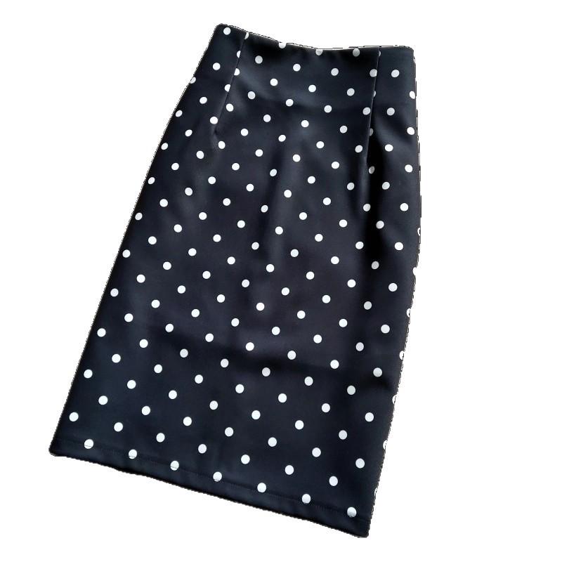 Ретро Юбка-миди в горошек с высокой талией для женщин - Элегантная облегающая стройнящая с разрезом