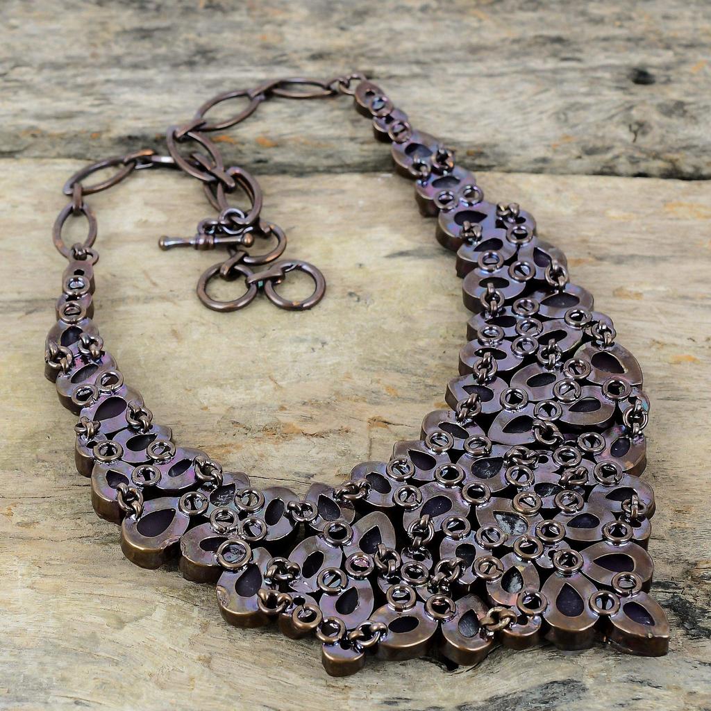 Ожерелье с африканским аметистом, гальваническое медное ожерелье, регулируемая цепочка, ожерелье ручной работы, медные украшения, ожерелье с драгоценными камнями для подарка