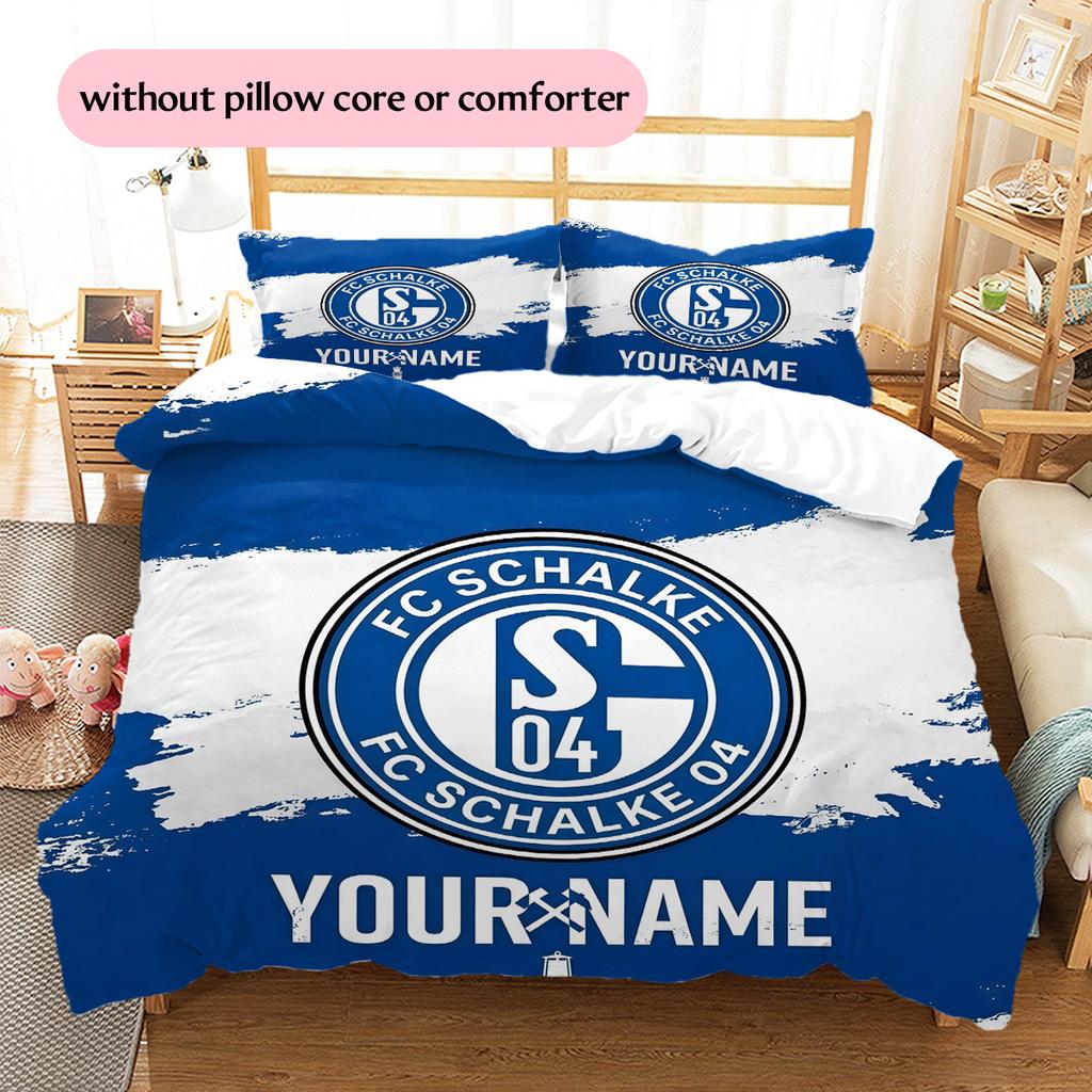 Custom Name FC Schalke 04 Pattern Bedding Quilt Set Home Decoration Gift (1 * duvet cover + 2 * pillowcase without core)