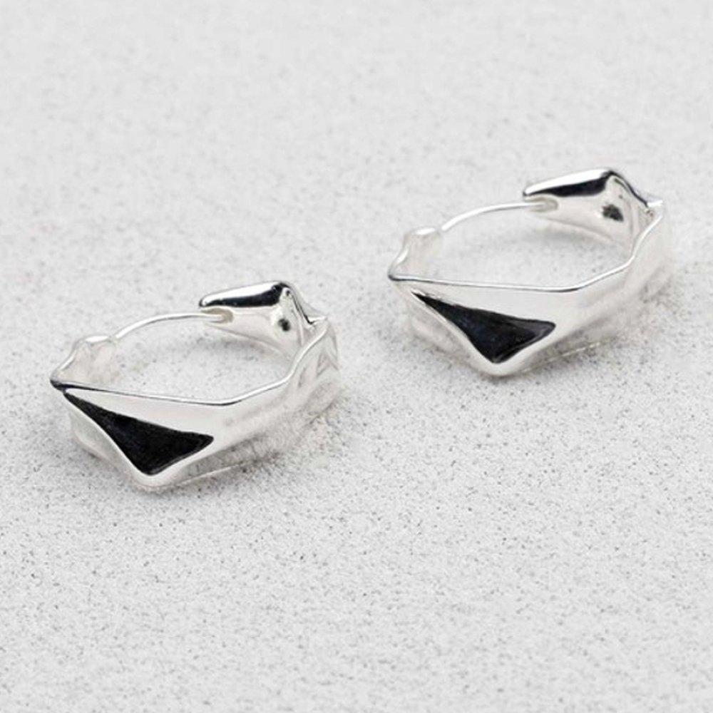 [Aslit] Silver One-Touch Ring Earrings, 925 Silver Curved Bold Slim