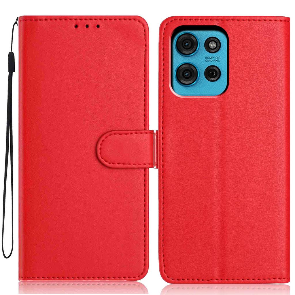 For Motorola Moto G75 5G Wallet Case Solid Color Leather Stand Phone Cover with Strap/Multiple Card Slots