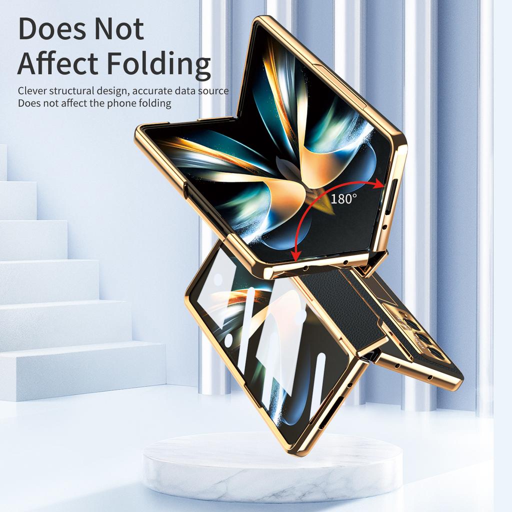 Anti -Scratch Leather Full Body Phone Bag Case For Samsung Galaxy Z Fold 4 Fold3 Fold 3 Zfold4 Fold4 Tempered Glass Film Cover