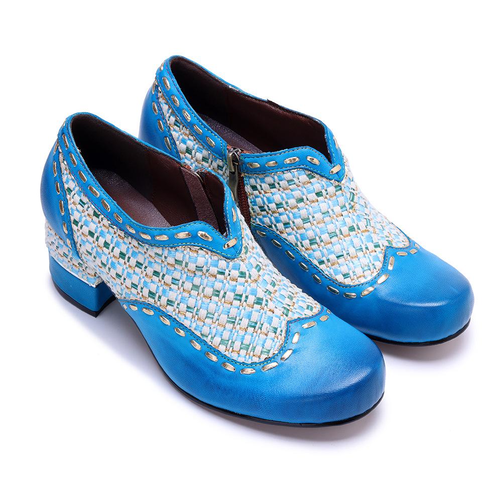 4.5CM Weave Jacquard Cloth Kntted Sheepskin Leather Print High Big Size 42 Luxury Elegant Ethnic Summer Women Shoes