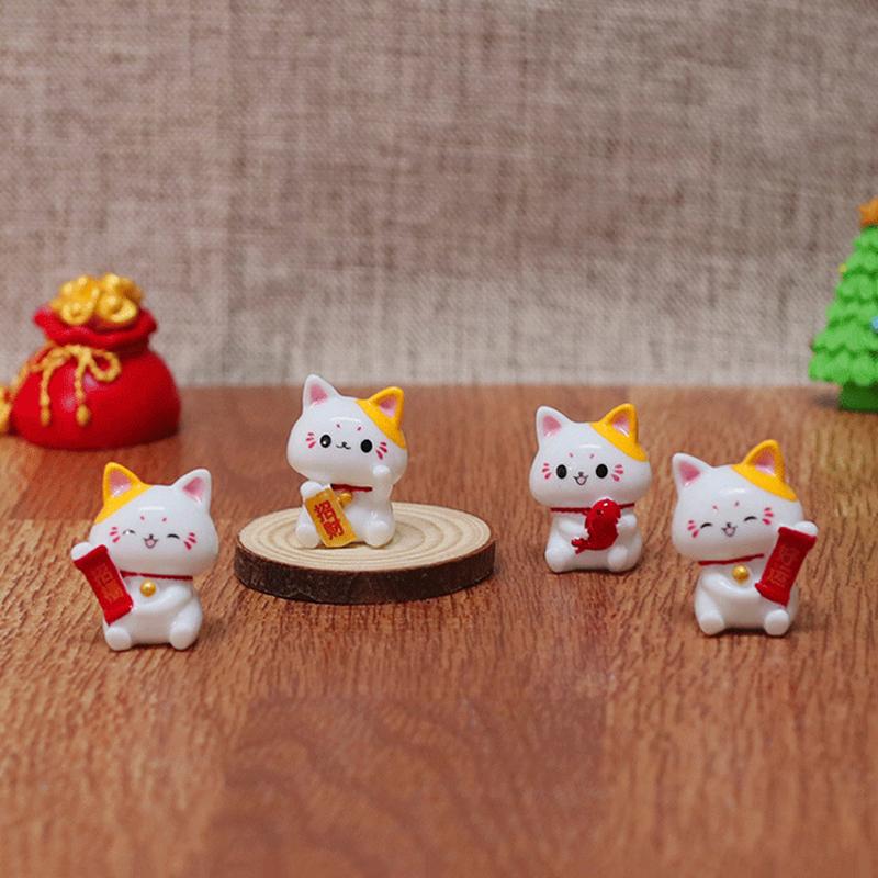 1Pc Cute  Year Cartoon Lucky Cat Micro Landscape Resin Cat Micro Landscape Diy Pot Garden Decorations Miniatures