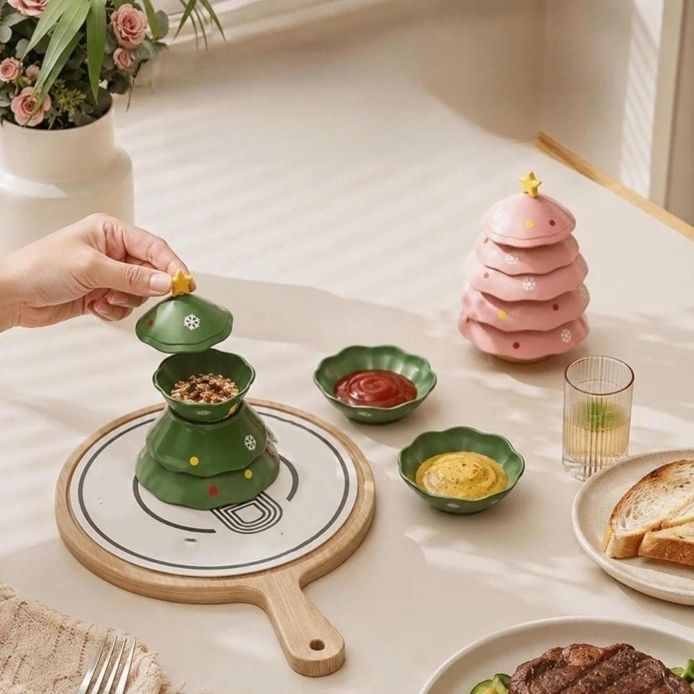 Dustproof Mini Fruits Bowl Plastic Sauce Dish Dessert Plate Christmas Tree Dipping Dish Home