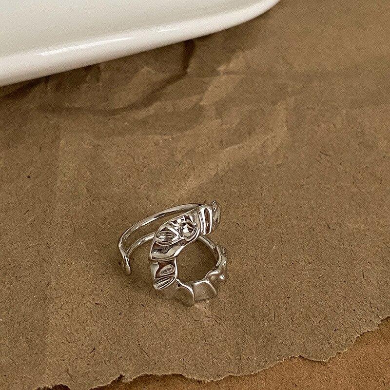 Trendy 925 Silver Sterling Geometric Irregular Open Ring For Women Handmade Simple Temperament Personality Jewelry