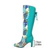 Autumn/Winter New Trade Round Toe Patchwork High Heels Knee High Boots Floral Fabric Keep Warm Women's Shoes Big Size 35-43