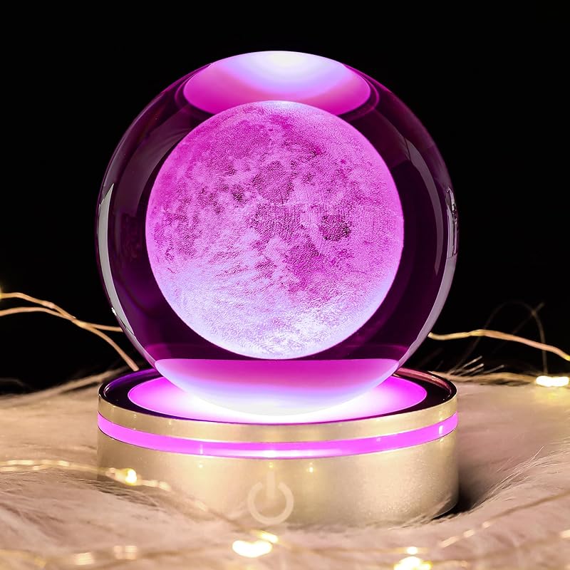 3D Лунный хрустальный шар, ночник, разноцветная декоративная лампа, хобби, астрономия, космос, подарок на День благодарения для парня, мужа, круто