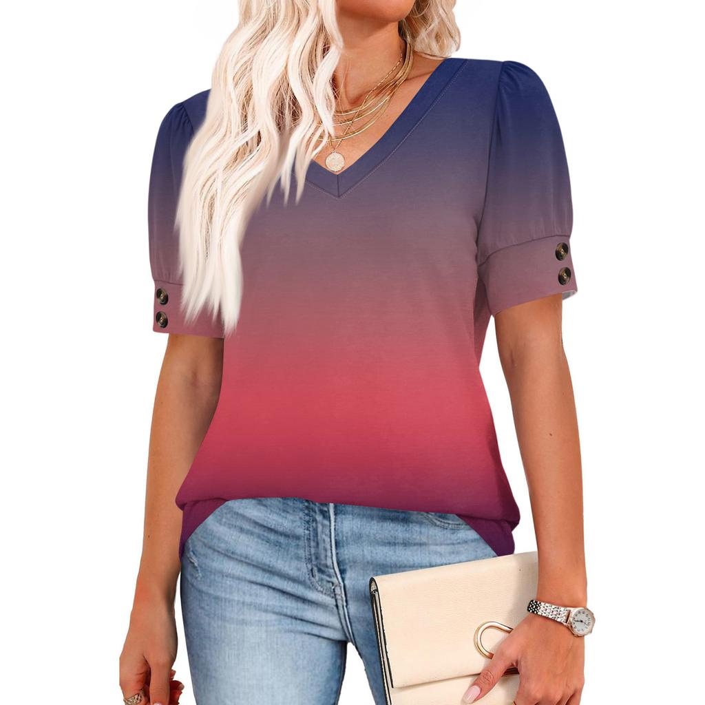 Женские топы с коротким рукавом, рубашки на пуговицах, V-образный вырез, модные наряды, блузки, повседневные