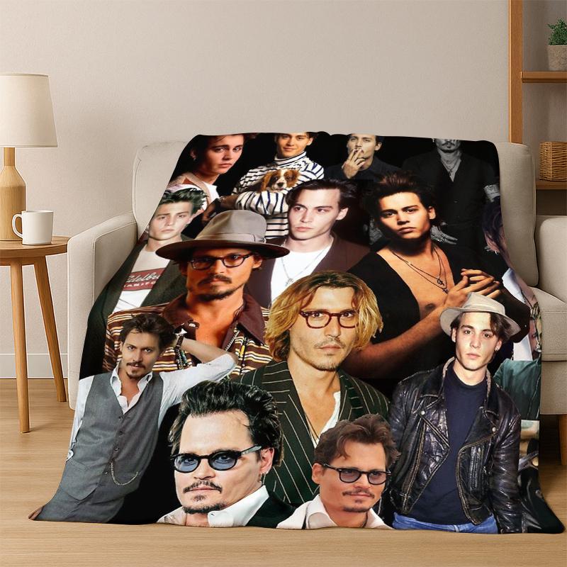 Handsome Johnny Depp Star Flannel Blanket Soft Warm Blanket Throw Blanket for Bedroom Living Room Bed Travel Picnic Gift kid