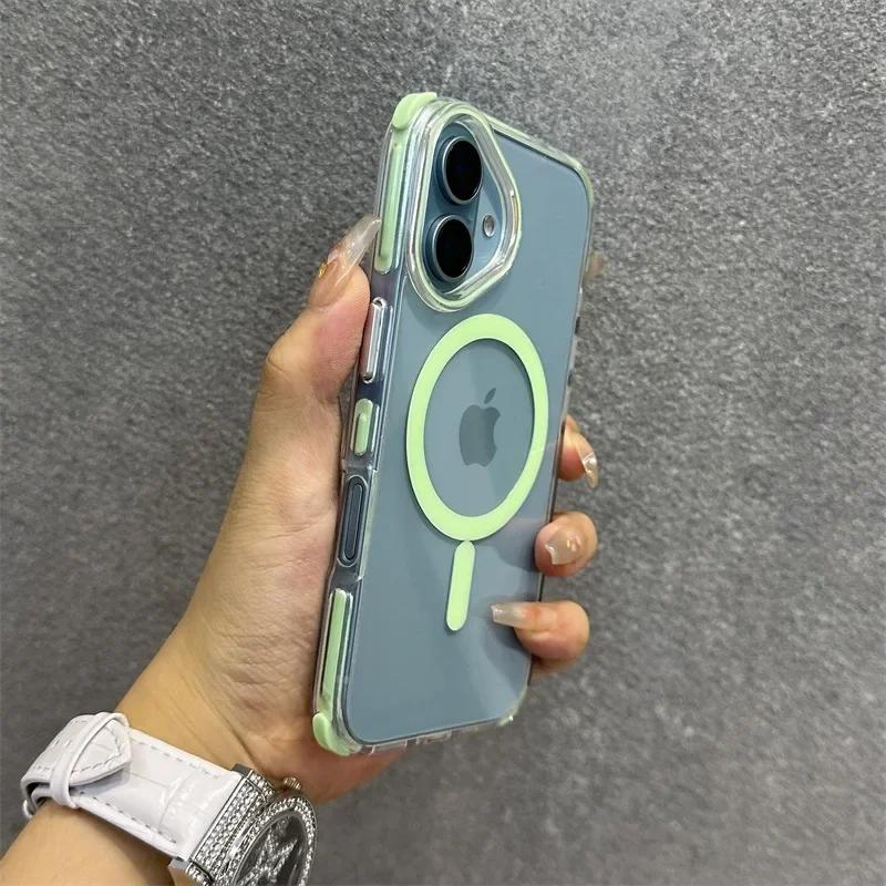 Прозрачный чехол с ремешком для запястья для iPhone 14 13 1 16 Pro Max 16 Plus, шнурок, магнитный, конфетный цвет, противоударный чехол