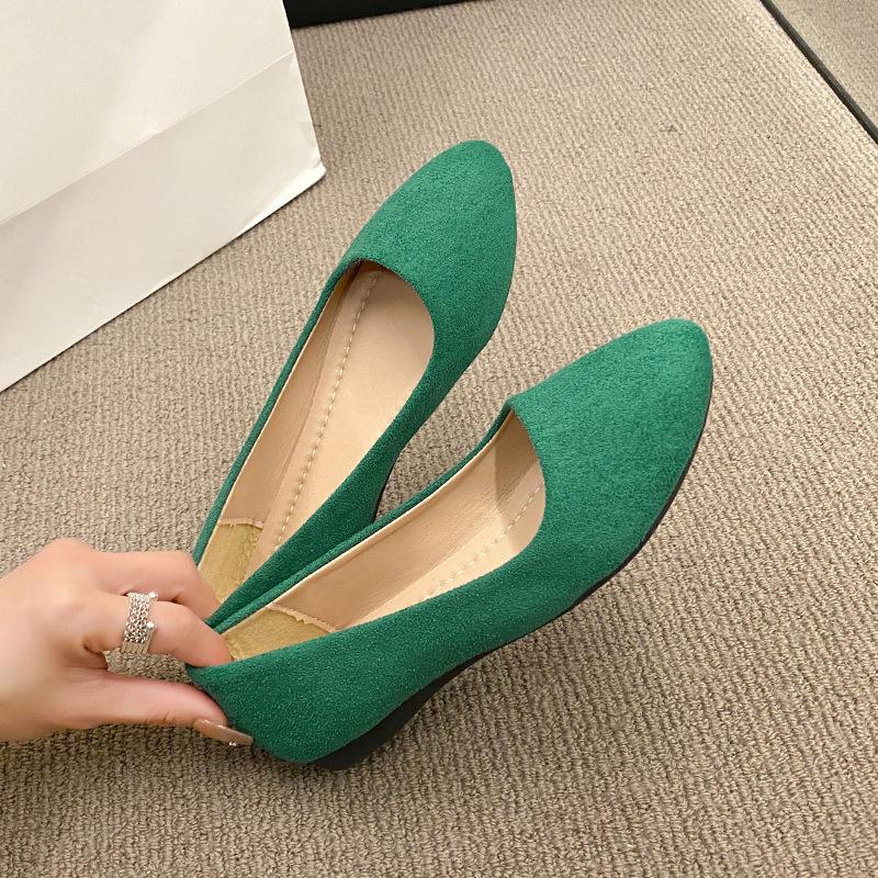 Замшевые туфли-лодочки женские на плоской подошве однотонные с острым носком на низком каблуке ленивые универсальные для беременных женщин женская обувь старые пекинские тканевые туфли женские большого размера
