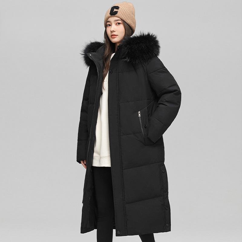 Длинный пуховик выше колена для мужской зимы, новый, с большим меховым воротником, толстый топ, парная куртка с капюшоном