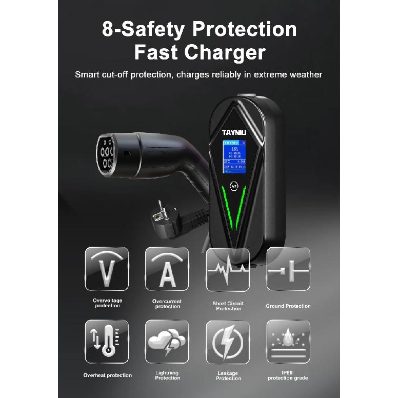 TAYNIU Voltix electric vehicle Charger 3.5kW 16A TYPE 2, TYPE 1 J1772, GB/T, NACS EU Plug Level 1 Charging Cable for Tesla EVs