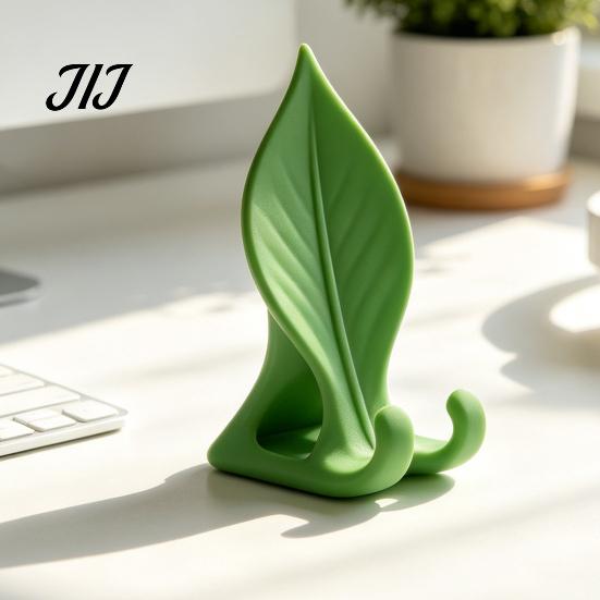 Portable Mobile Support Leaf Shaped Phone Stand, 3D Printed Holder with Double Desktop Hook Support, Creative Hands Free Video Cradle, Artistic Decor