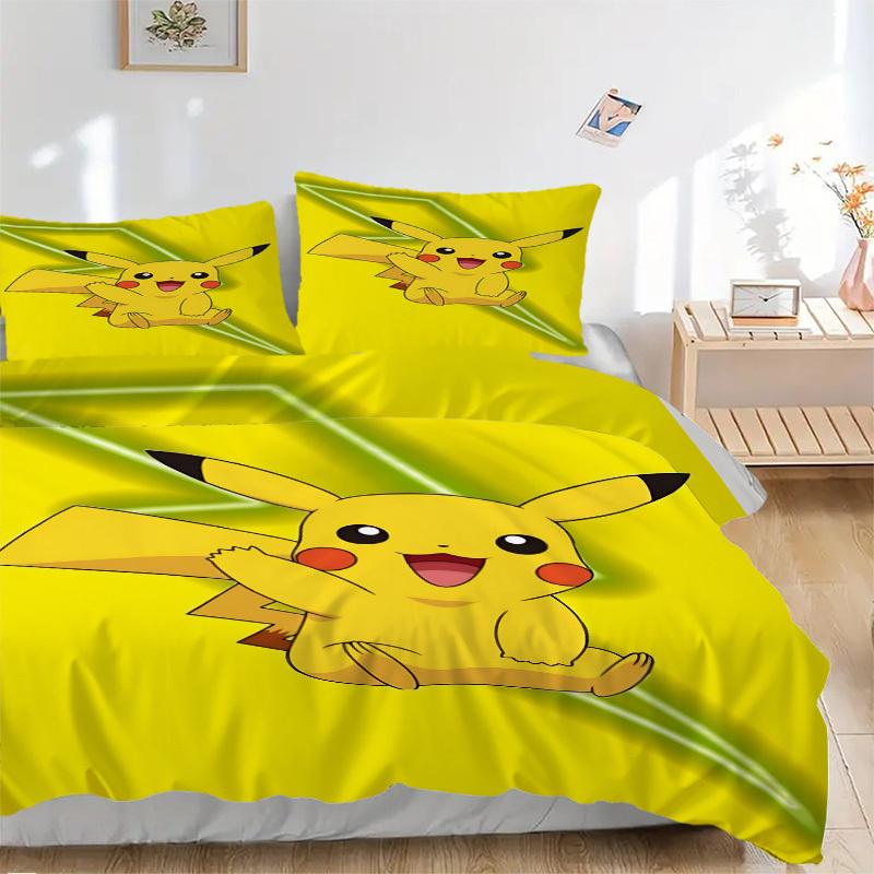 3pcs Pikachu, Electric-type Duvet Cover Set, 1 Duvet Cover + 2 Pillowcases (No Insert), High-Definition Print, Home & Dorm Set yy251208071