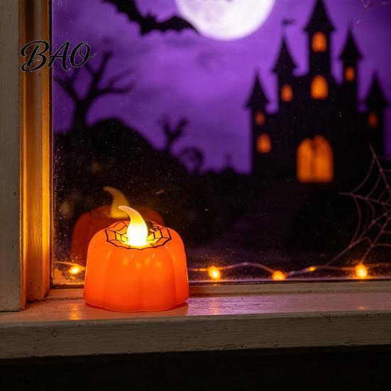 Warm White Electronic Candles 2Pcs Halloween Pumpkin Flameless Candles, Battery Operated LED Candle, Decorative Lights for Light, 3D Tealight