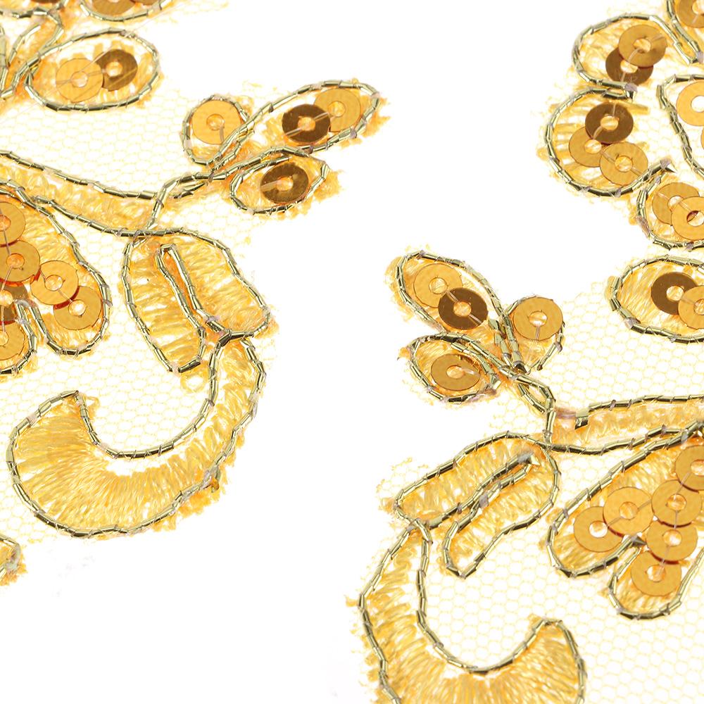 2Pairs Gold Embroidery Lace Bridal Sewing Crafts