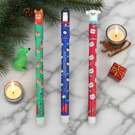 3Pcs Erasable Gel Pens 0.5mm Christmas Themed Pen Quick Drying Smooth Writing Pen for Office Stationary
