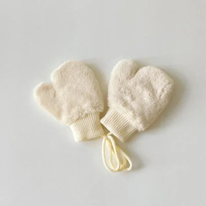 Baby Cartoon Bear Label Mittens Winter Warm Kids Girls Gloves Soft Fur Children Toddler Thick Child Fleece Cartoon Mittens 1-4Y