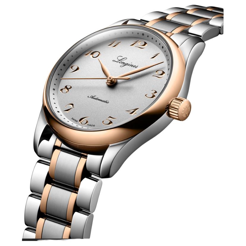 Longines Автоматический механический механизм серии Master Водонепроницаемость 30 метров Женские часы 34 мм Серый циферблат Корпус из нержавеющей стали Золотой ремешок L2.357.5.70.7