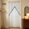 Bedroom Partition Curtains Sheer Floral Door Curtain with Beads, Lace Embroidered Gauze Room Translucent Privacy Panel Divider, Rod Pocket Doorway for