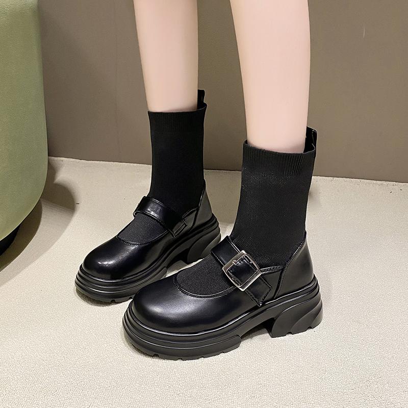 Осень Зима Женские Ботильоны Однотонные Круглый Носок Новинка 2024 Горячая Распродажа Модные Нескользящие Для Улицы Женские Ботинки Botines Mujer