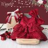 Baby Girl Red Lace Rose Dress - First Birthday Princess Outfit with Gift Box