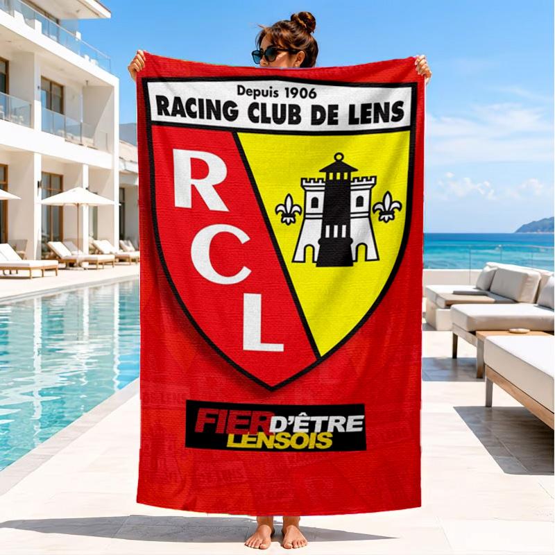 Пляжное полотенце Racing Club De Lens Crest, Быстросохнущее, Легко в уходе, Подходит как для фитнеса, так и для пляжного отдыха, Спортивный незаменимый аксессуар