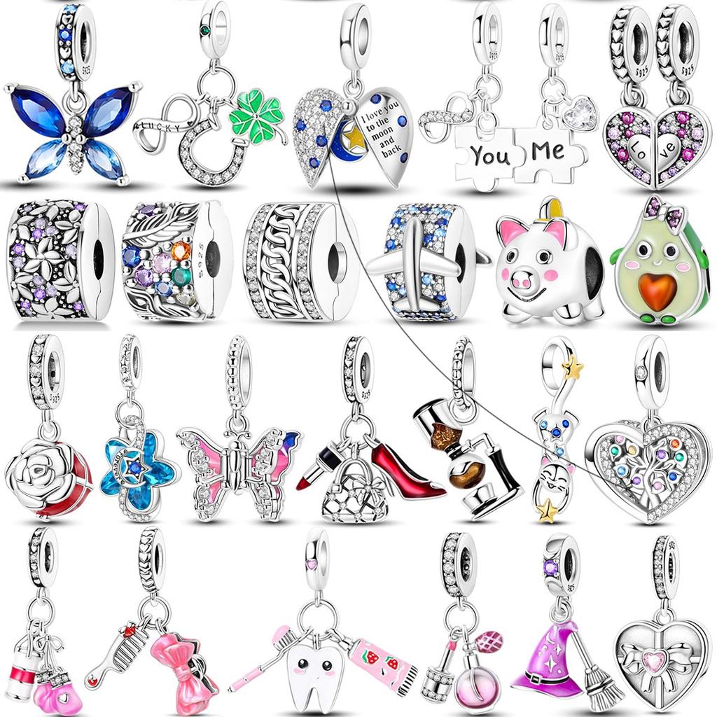 Медные Цветные Шармы Бусины Сердце Любви Подвеска Бабочка Подходят к Оригинальным Браслетам Pandora DIY Украшения Подарок