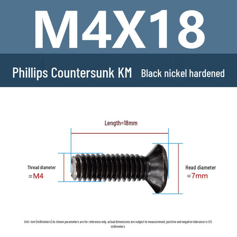 Yigu Carbon Steel Black Nickel Hardened KM Phillips Flat Head Screws M2-M4 for Electronics