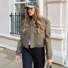 Women's Bomber Jacket Coat Aviator Jackets Autumn Winter Button Cropped Jackets Woman Fashion Casual Crop Outerwear