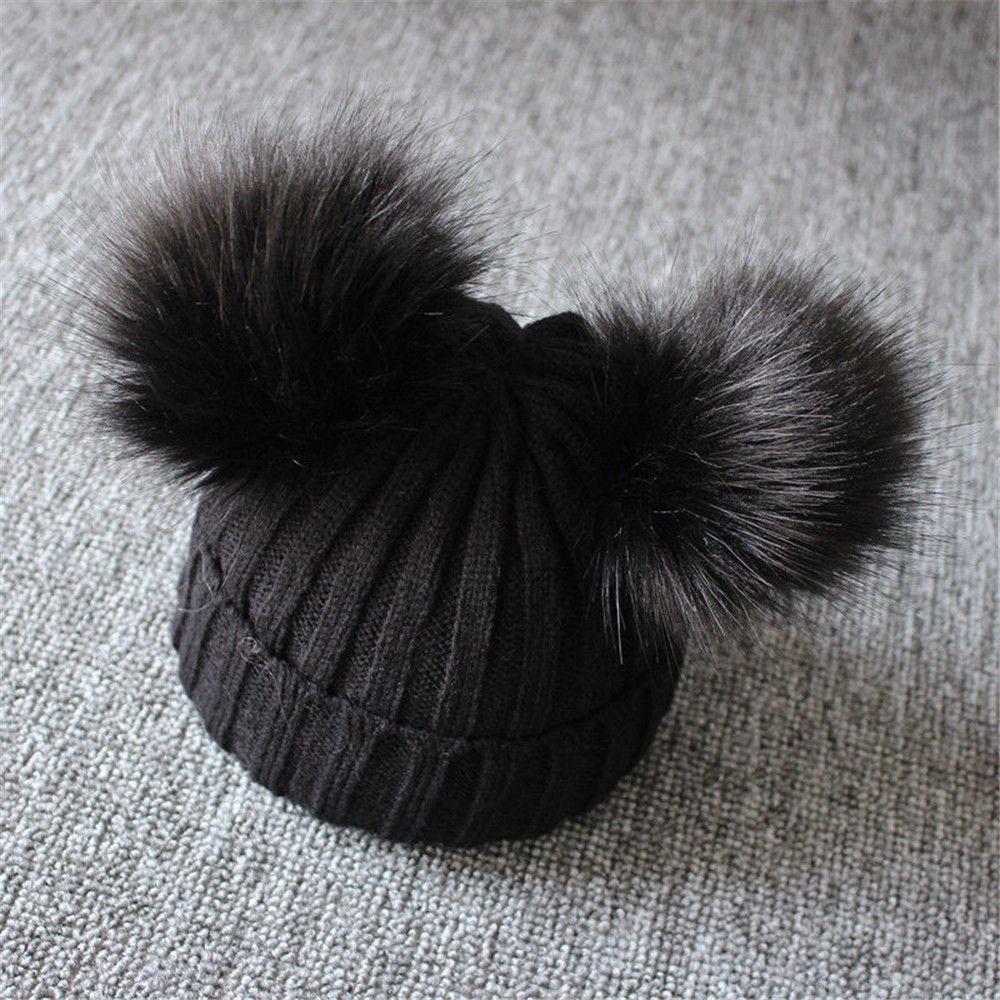 Winter Cute Windproof Bobble Hat Warm Baby Beanie Cap Kids Knitted Hat